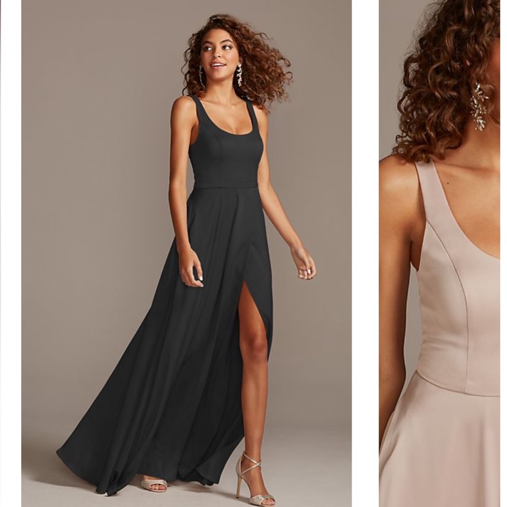NWT David’s Bridal crepe-back satin scoop tank bridesmaids dress black size 12